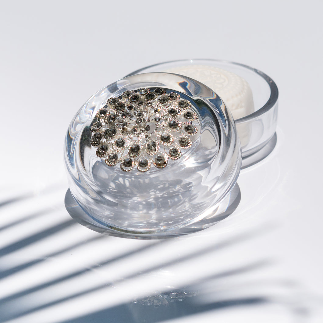 Premiere White Cream Soap, Crystal Dish