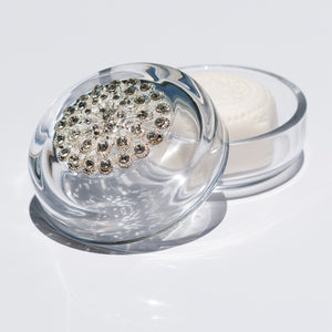 Premiere White Cream Soap, Crystal Dish