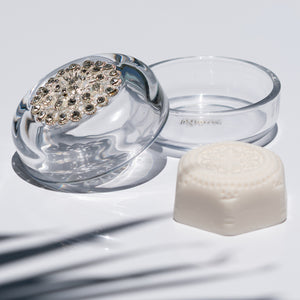Premiere White Cream Soap, Crystal Dish